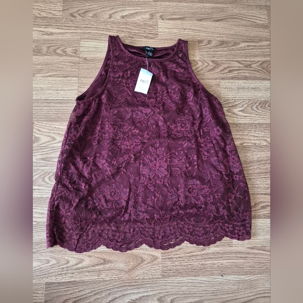 Rue 21 Women's Lace Burgundy Tank Top